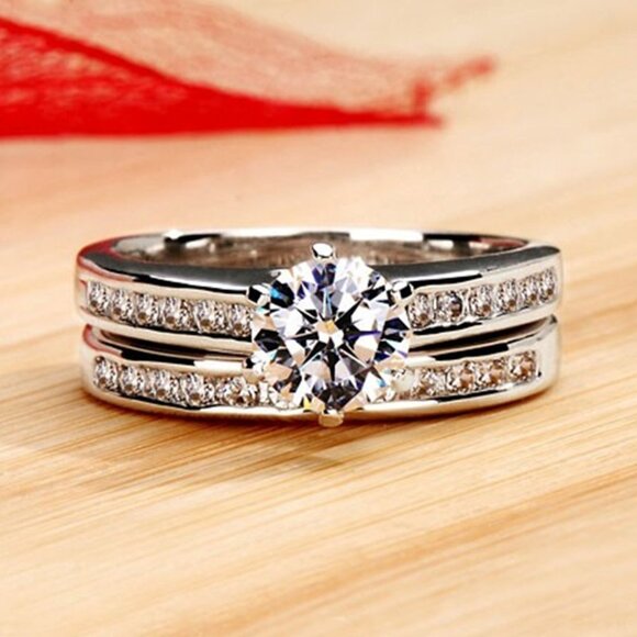 🔥 CZ Jewelry 2Pcs/Set Couples Ring For Women Silver Plated Ring, HA4428-6 - Picture 1 of 5